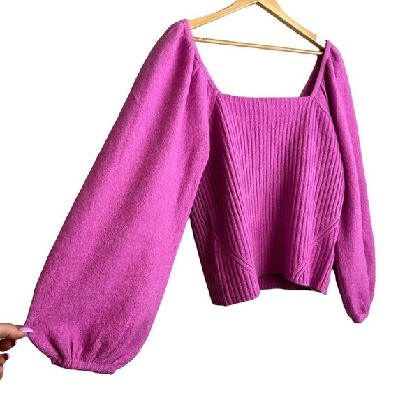 HALOGEN Sweater Womens XL Pink Wool Blend Knit Balloon Sleeve Barbiecore NWT - Picture 4 of 8
